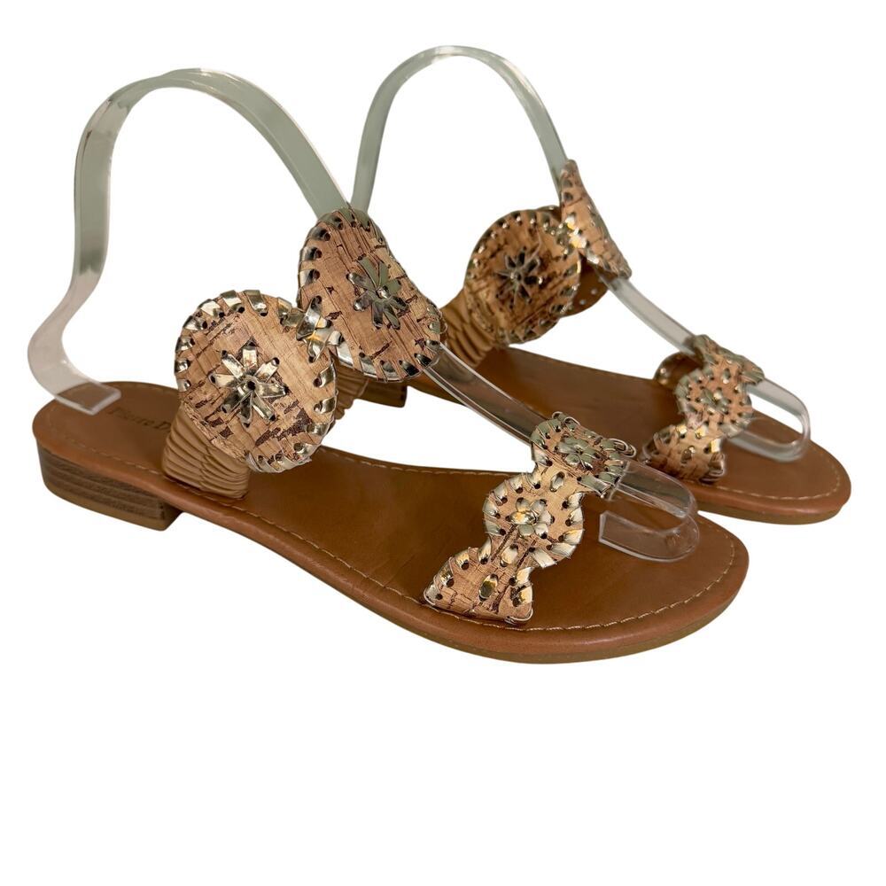 Pierre Dumas Slip On Sandals 6.5 Metallic Rosetta Braided Double Straps Casual